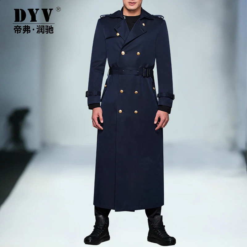 Spring Autumn Mens Trench Smart Casual Coat Double Breasted British Style Navy Windbreaker Outwear DR1157 240822