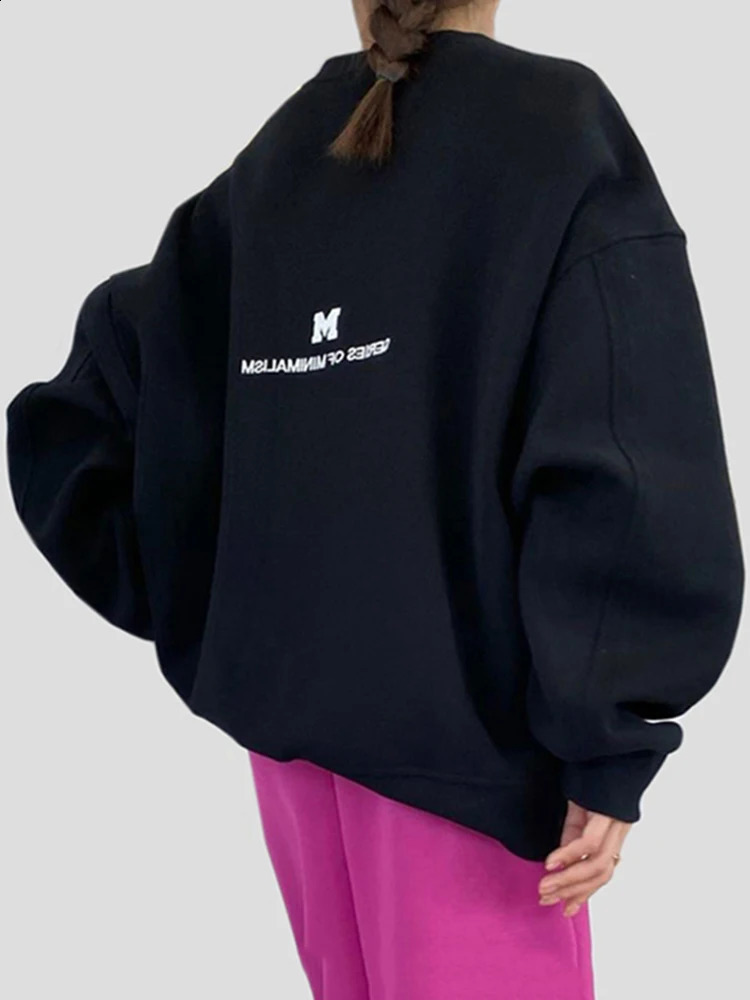 Women Fashionable Retro Grey Sweatshirts Autumn Winter Loose Casual Hoodie Round Neck Oversize Pullovers Tops 240822