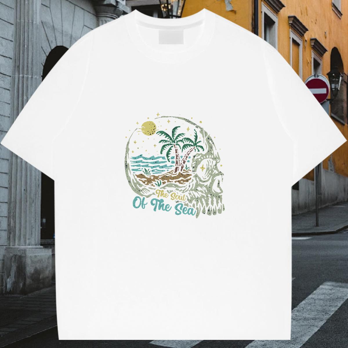 Classic Man T Shirts 100% Cotton 230g skull Casual Daily Wear DIY Anime O Neck Short Sleeves Couples T Shirts 2024 DIY Clothes