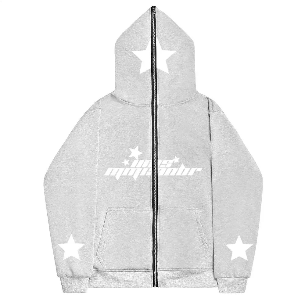 Star Ins High Street Y2K Unisex Inner Fleece Hoodies Sweatshirt Fulll Face Zipper Loose Oversized Mens Womens Streetwear 240823