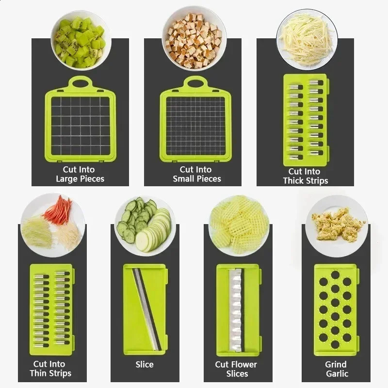 14/16 in 1 Multifunctional Vegetable Chopper Slicer Shredder with Basket Fruit Dicer Potato Shredder Carrot Grind Tools 240823