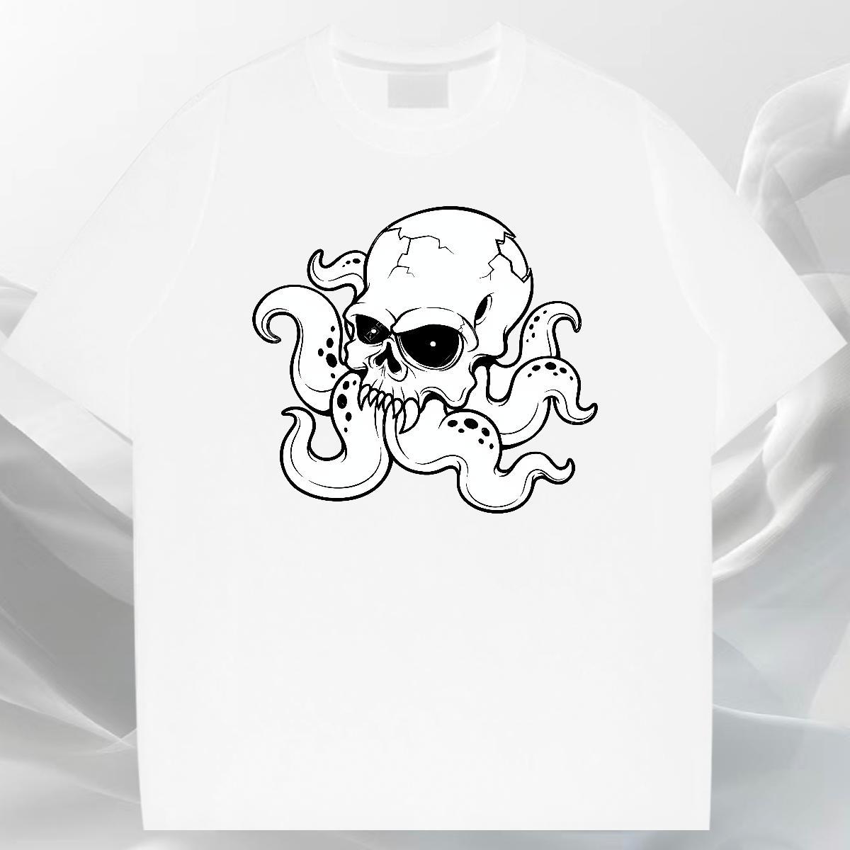 Wholesale Mens T Shirts 230g 100% Cotton octopus Street wear Hip Hop White Plus Size Crew Neck Breathable Tshirt for Man Woman 2024 Top Tees