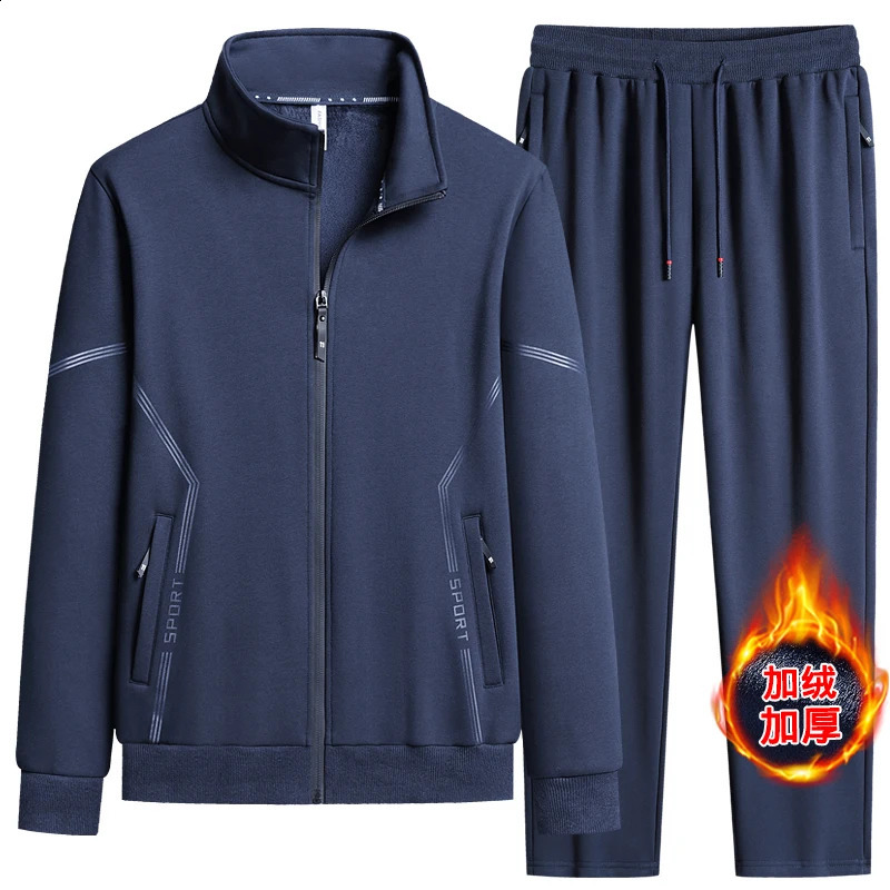 Men Zipper Winter Sweatsuit Thicker Warm Track Suit Sets Fashion Men Sportswear SweatshirtsSweatpants Casual Loose Sets 240822