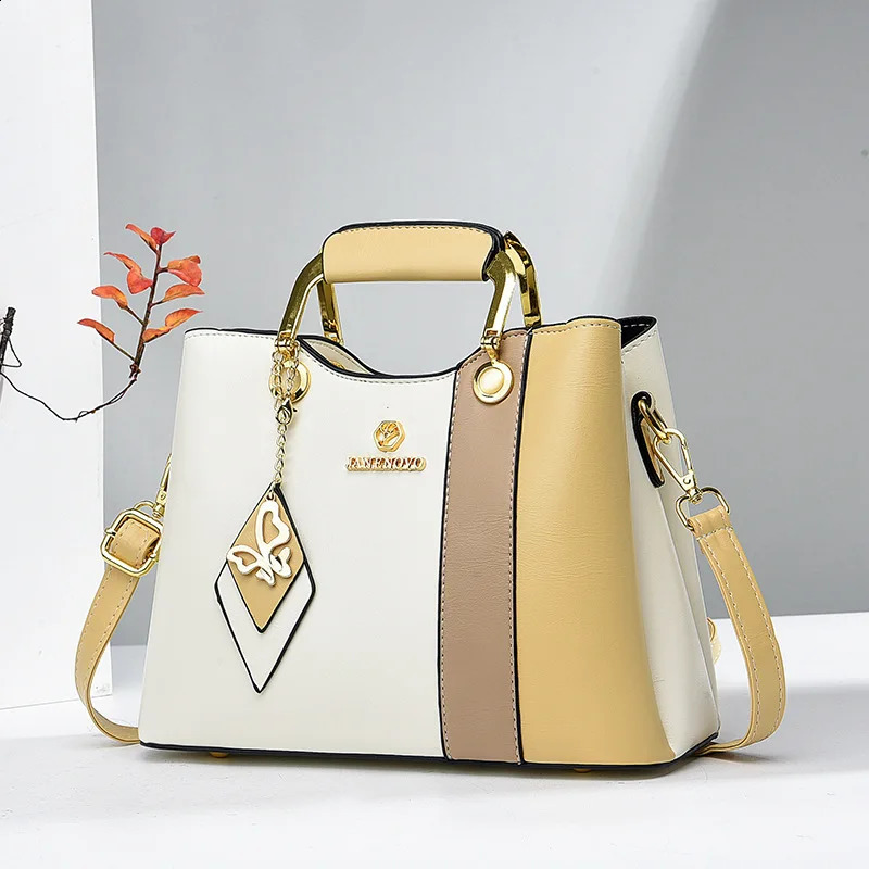 2024 Splicing Leather Large Capacity Womens Handbag er Shoulder Bag Fashion Casual Handbag y er Cross Body Bag 240822