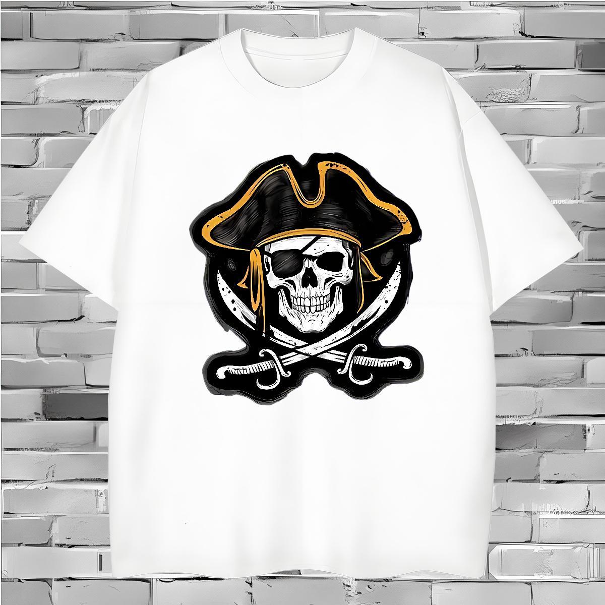 Free Shipping T Shirts Men 230g Pure Cotton skull Casual Daily Wear White Plus Size Short Sleeve O-Neck Men Tshirts 2024 New Tee Shirt