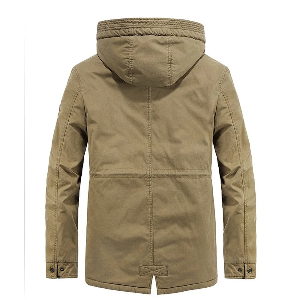 Mens outdoor jacket with detachable hood Casaul autumn and winter military mens hooded Parka wool lining thickened warm 240822