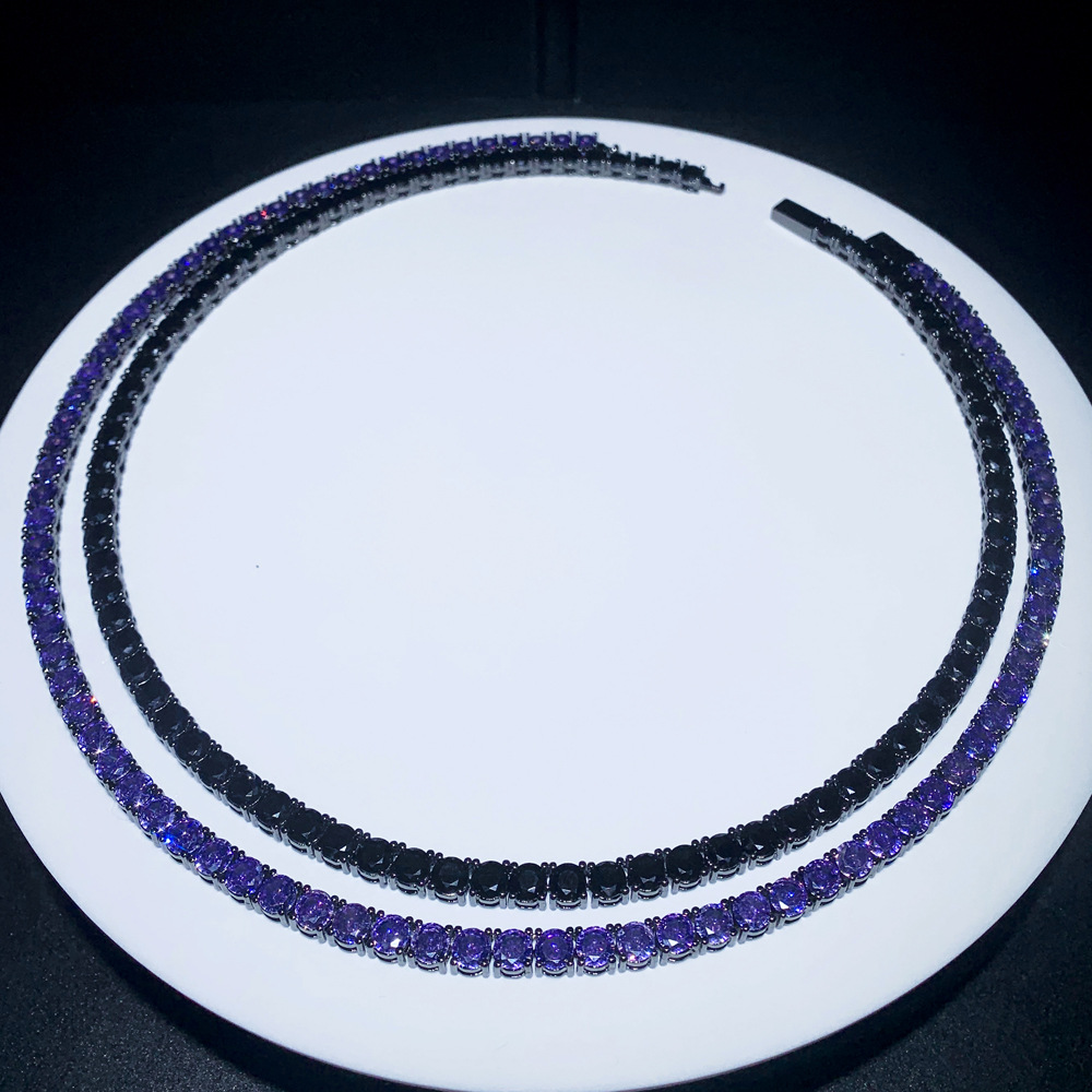 5mm Hip Hop Tennis Chains Jewelry Mens Black Purple Diamond Stone Chain Necklace Fashion Jewelry