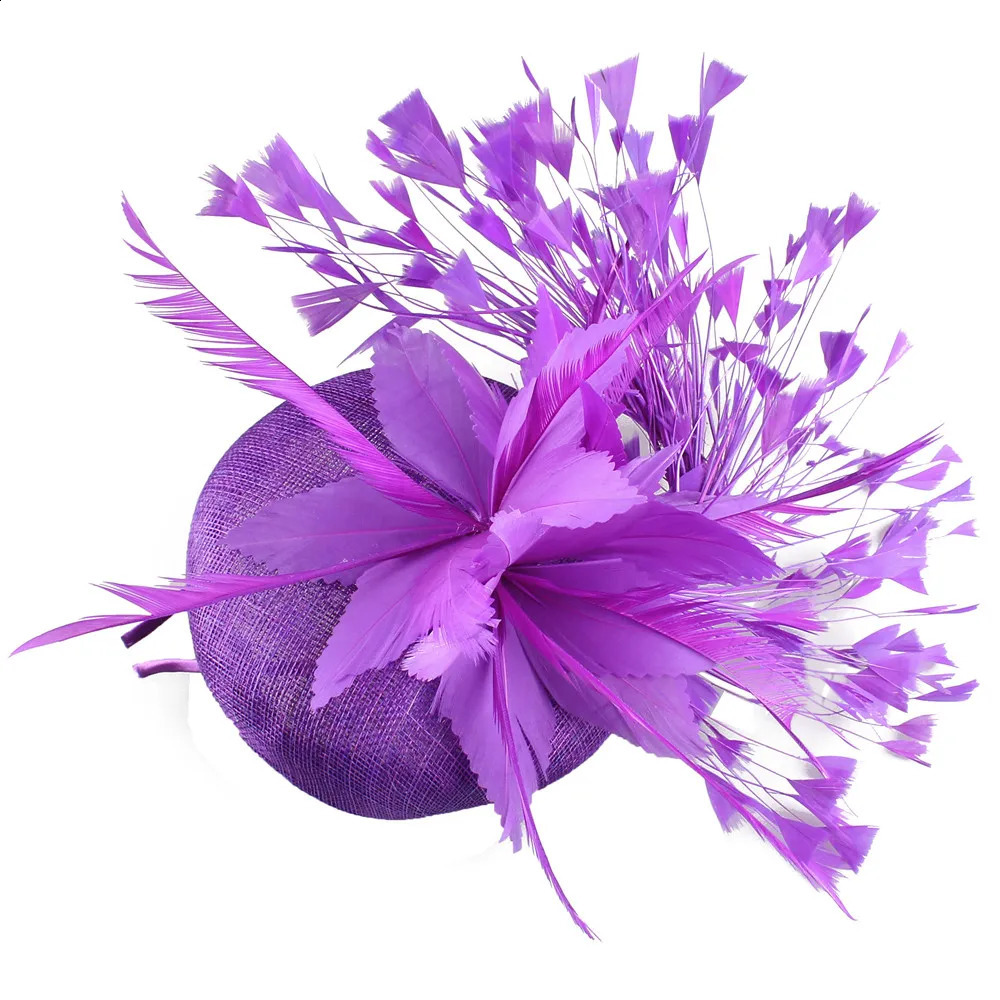 Sinamay Ladies Chic Fascinators Hats with Feather Church Wedding Cocktail Millinery Racing Season Hats for Women 240808