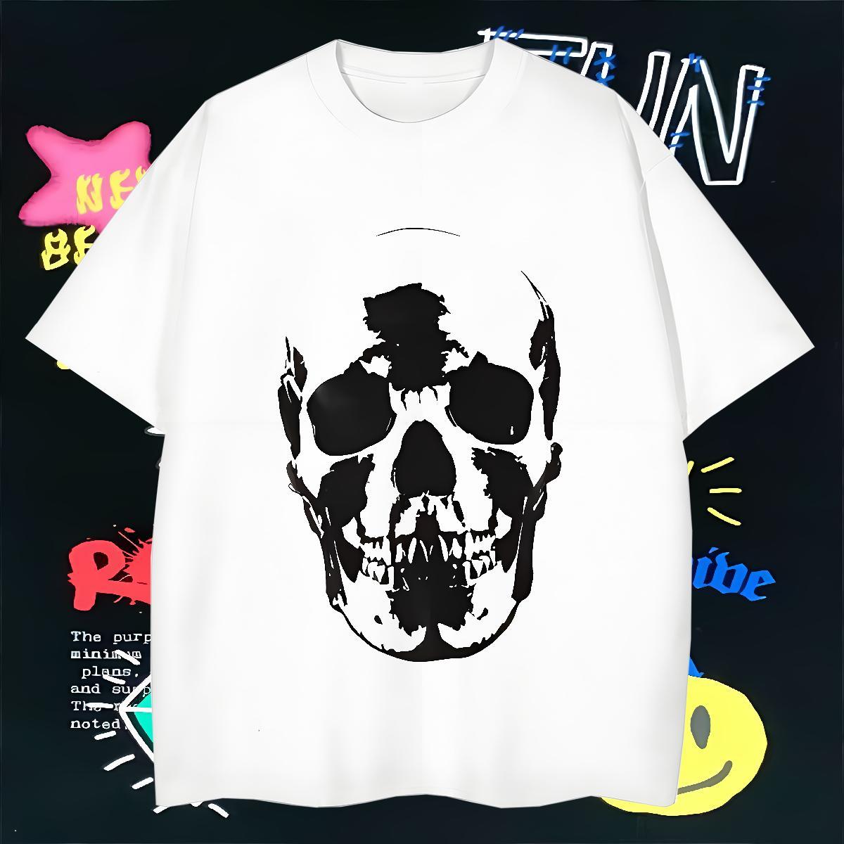 Loose Fit Man T Shirts 100% Cotton 230g skull Street DIY Round Neck Short Sleeve Couples T Shirts Casual New Polos