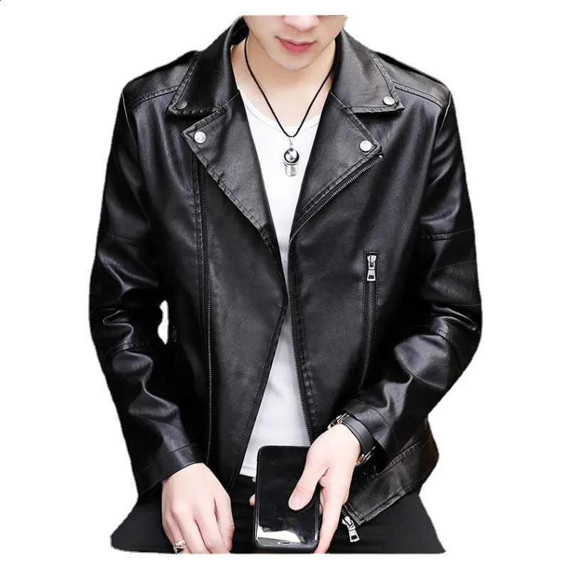 Mens Leather Jacket Coat Korean Version Trend Slim Handsome Youth Spring and Autumn Motorcycle Casual Jacket Clip 240822