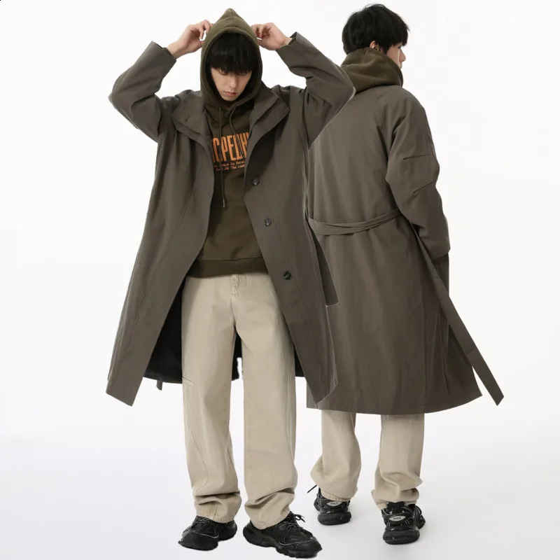 Mens Wear Autumn Fashion Single Breasted Trench Male Long Coat Loose Overcoat Trend Handsome Casual Windbreak 240822