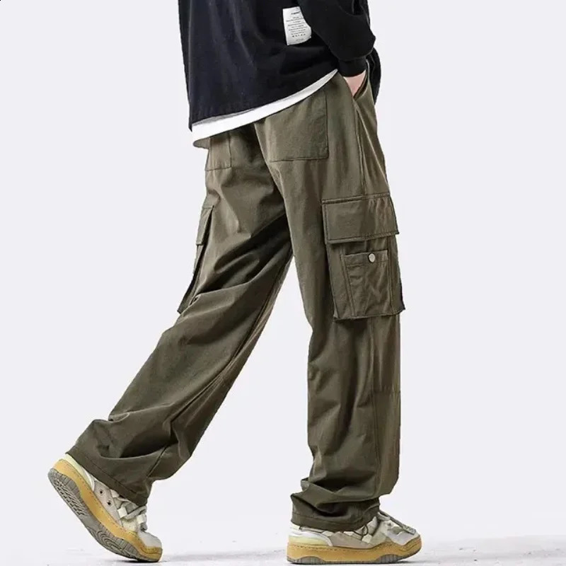 loose casual pants mens Korean version long summer wide leg cargo 240823