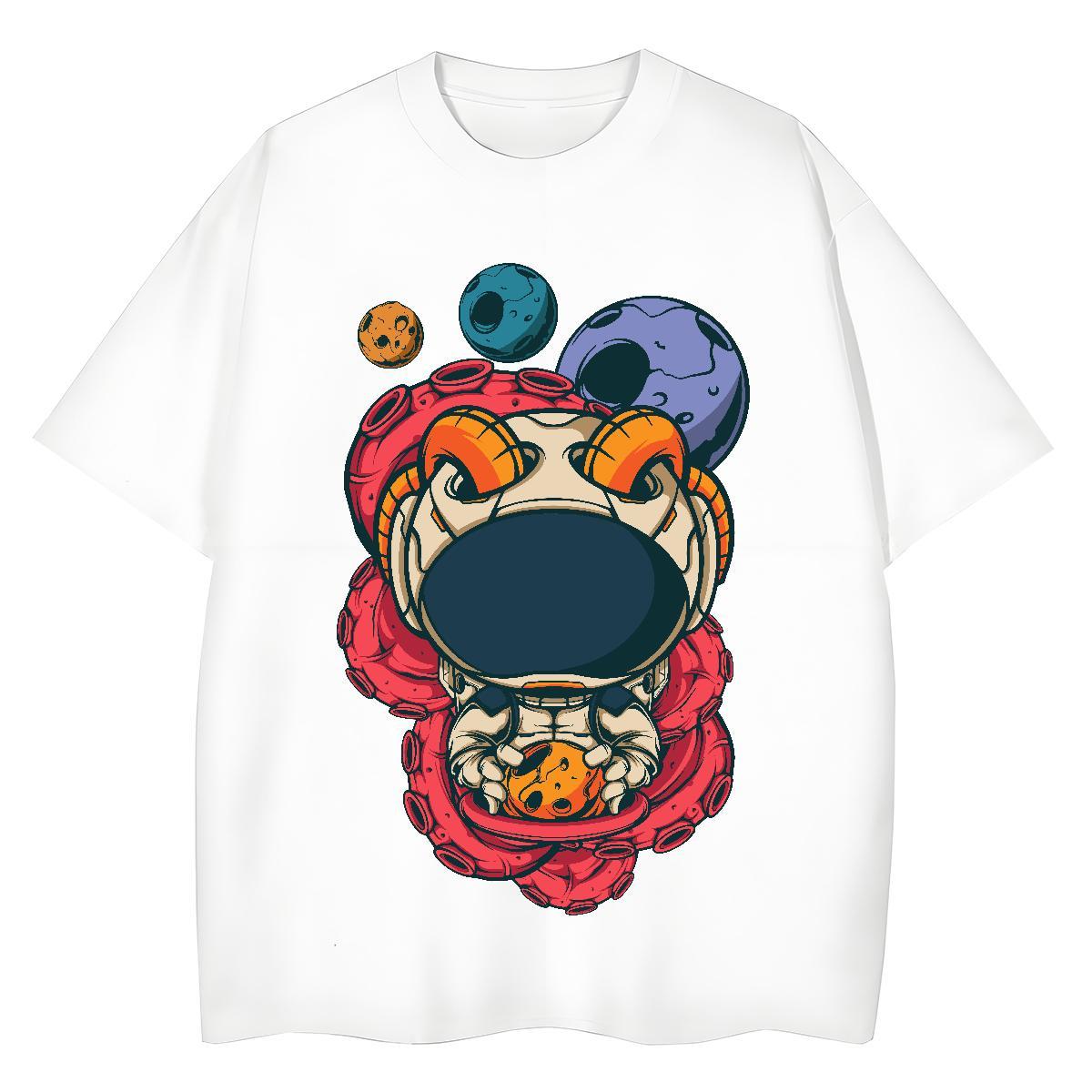 Soft Womens Tshirts 230g Cotton cosmonaut Sports Casual Women T Shirts Breathable Crew Neck Custom Cartoon Clothes Shirt