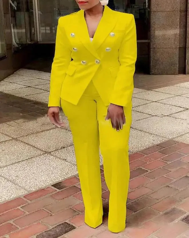 Office Womens Two Piece Womens Set 2024 Spring Fashion Long Sleeve Double Chest Jacket and Ordinary Elegant Pants Set 240823