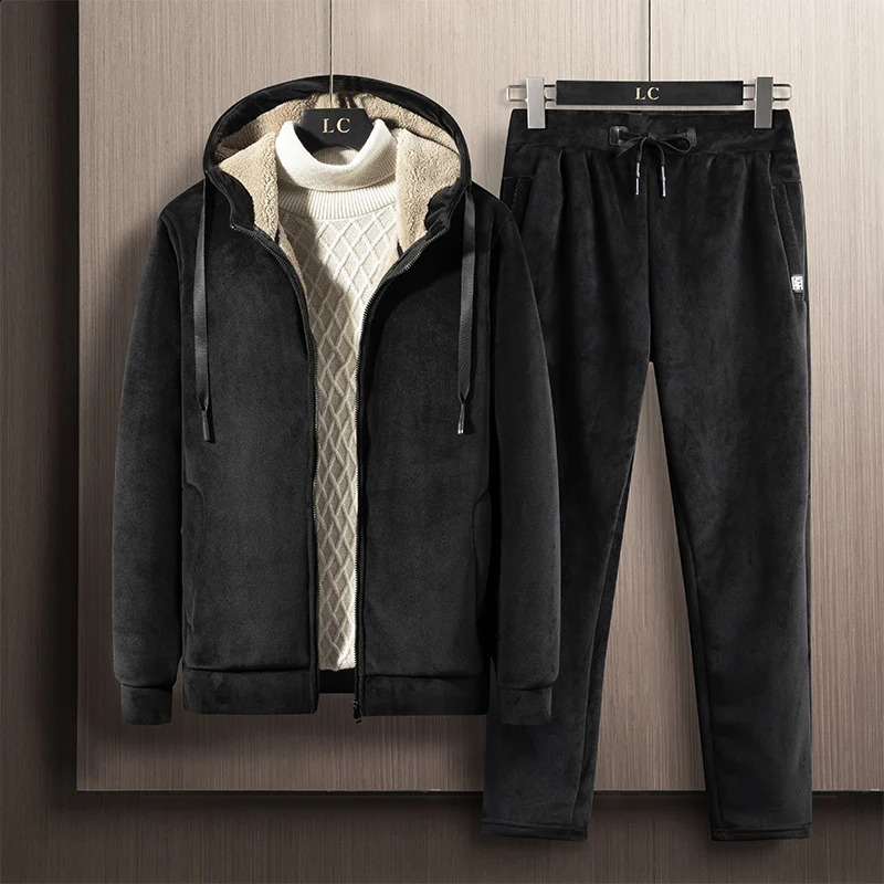 Hooded Sweat shirtPant 2-piece Set Men Set Sports Suit Fleece Thickened Sportswear Casual Men Tracksuit Winter Tracksuit 5XL 240822