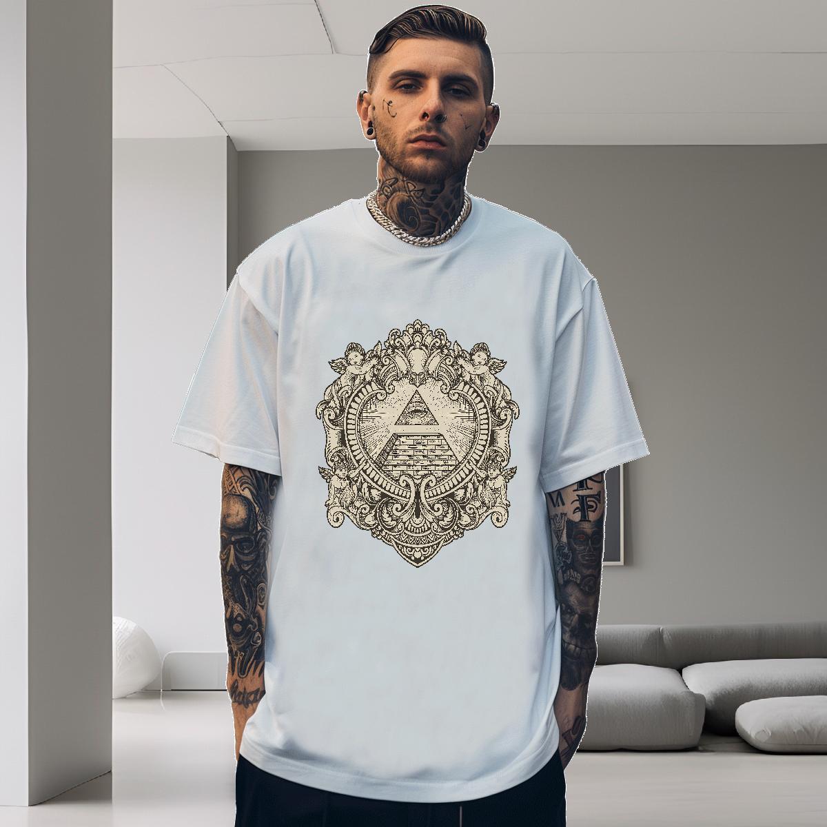 Loose Fit T-Shirts 230g Pure Cotton eye of the devil Sport Customized O-Neck Short Sleeve Men Tshirts 2024 Summer Polos