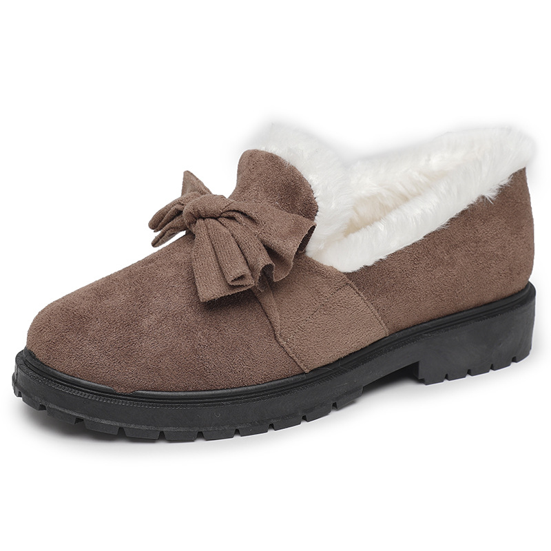 Women's velvet thickened warm and anti slip shallow mouth cotton shoes casual and versatile one foot shoes