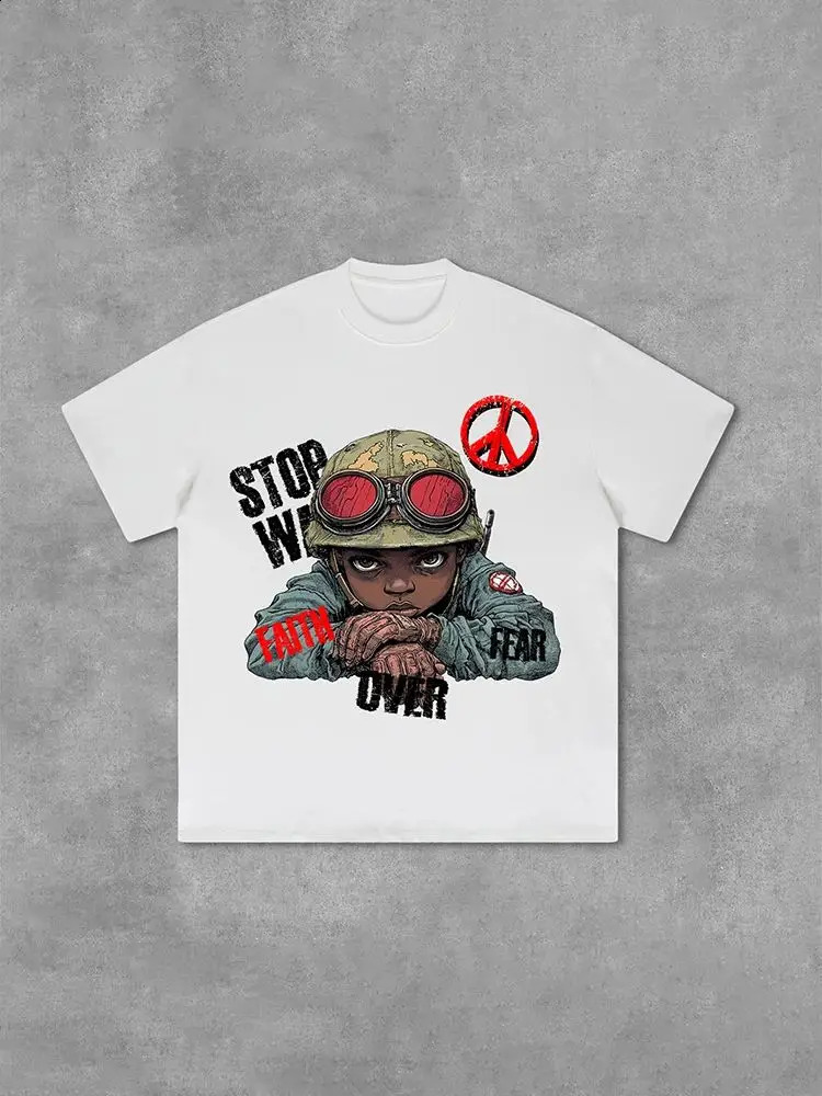 Flame Boy Faith Overcomes Fear Graphic Printed Cotton Tshirt Harajuku Hip Hop Super Large Y2K Summer Fashion Couple Short Sleeve 240822
