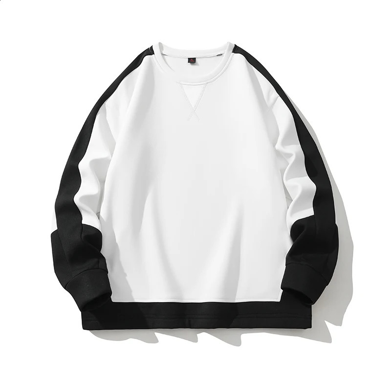 Minimalist Trendy Autumn Mens Round Neck Patchwork Contrast Color Fashion Casual Versatile Long Sleeved Loose Sweatshirts Tops 240823