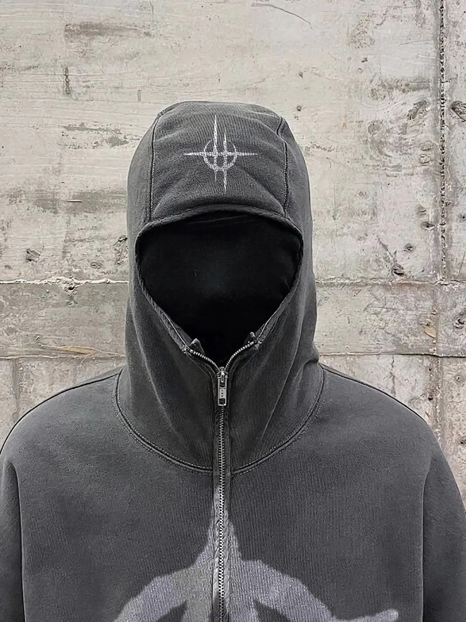 2000s Winter Warmth Samurai Ninja Style Mens Sweater Hip Hop y2k print High Street Mens Retro dark grey punk Zip-up Hoodie 240823