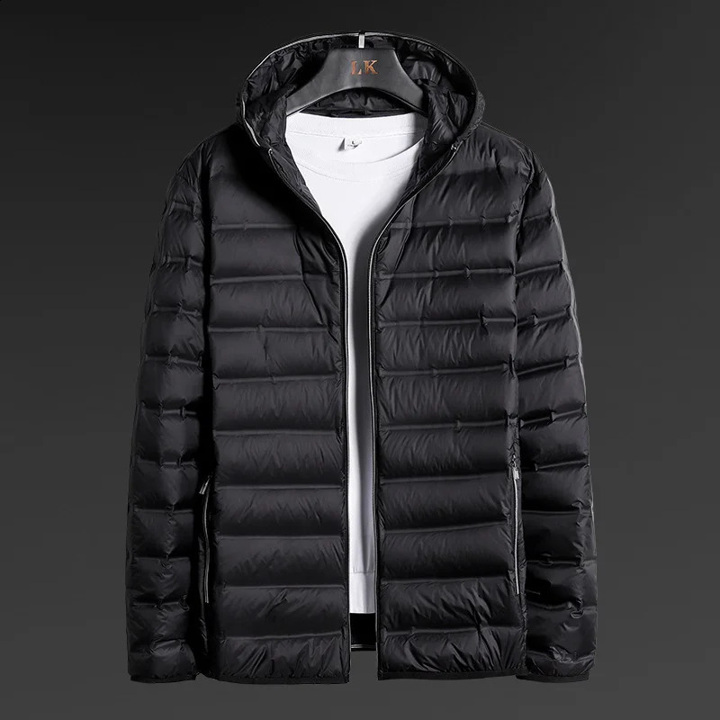 Anti splash lightweight inflatable jacket 90% white duck down mens hooded waterproof windproof warm 5XL 6XL 240822