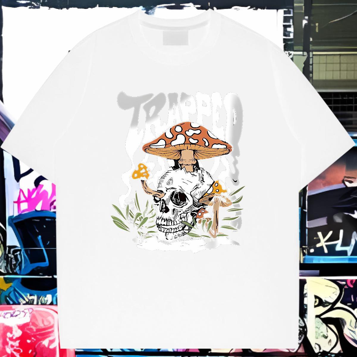 Classic Mens T Shirts 100% Cotton 230g skull Beach Anime Crew Neck Breathable Men Tshirts Casual New Tee Shirt