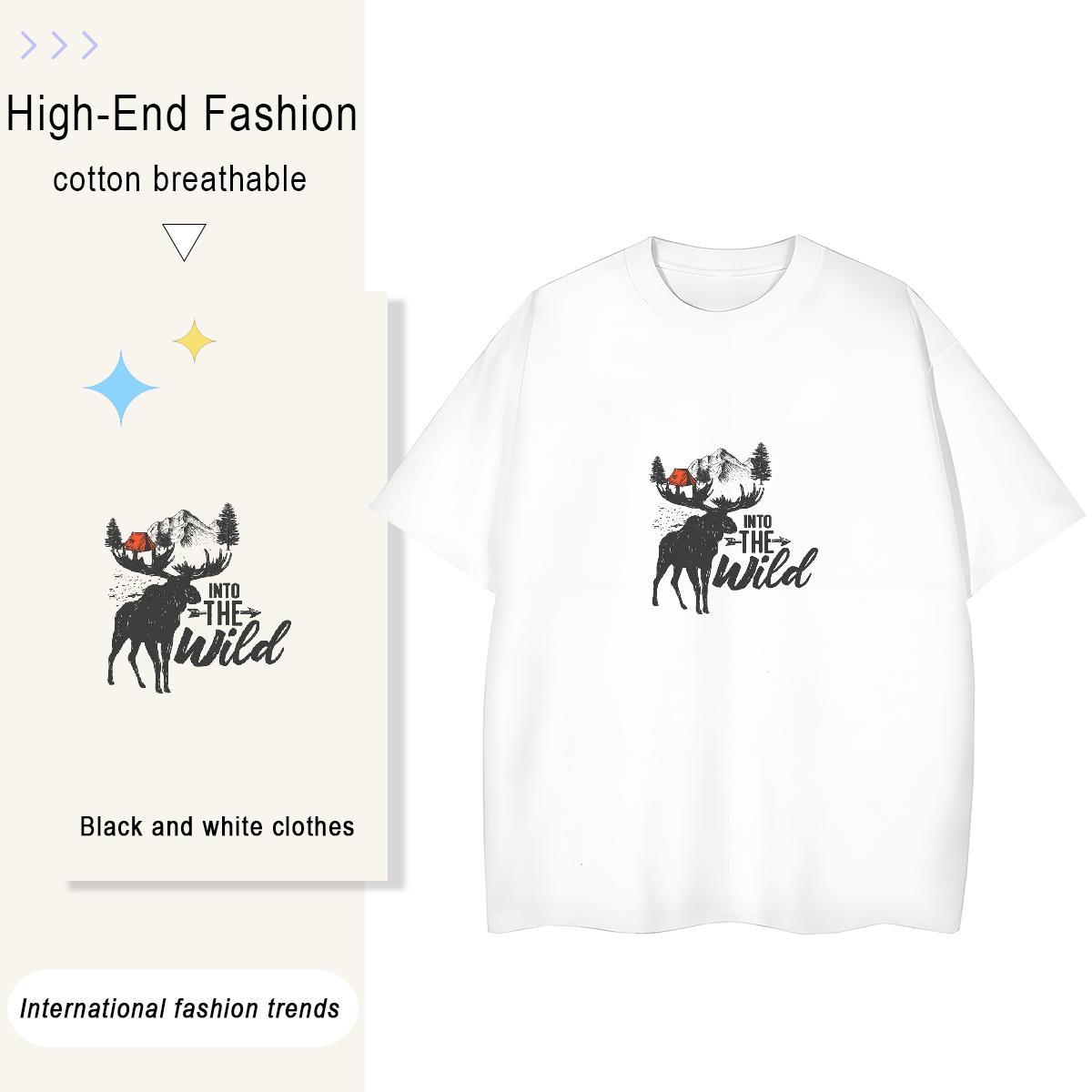 Loose fit Lady T shirt 230g Cotton mountains Daily Outfit Woman T Shirts O-Neck Short Sleeve Cartoon Anime Clothes Shirt