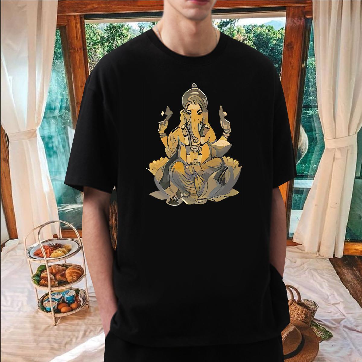 Comfortable Man T Shirts 230g 100% Cotton Ganesha Street Casual Custom Print Oversized Breathable Crew Neck Men Tshirts 2024 New Polos