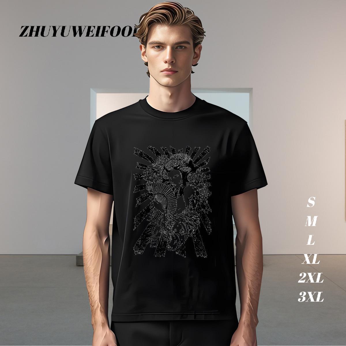 High Quality Mens T Shirts 230g Cotton skull Street Wear Anime Print Short Sleeve O-Neck Men Tops Tees Classic Casual Tshirts