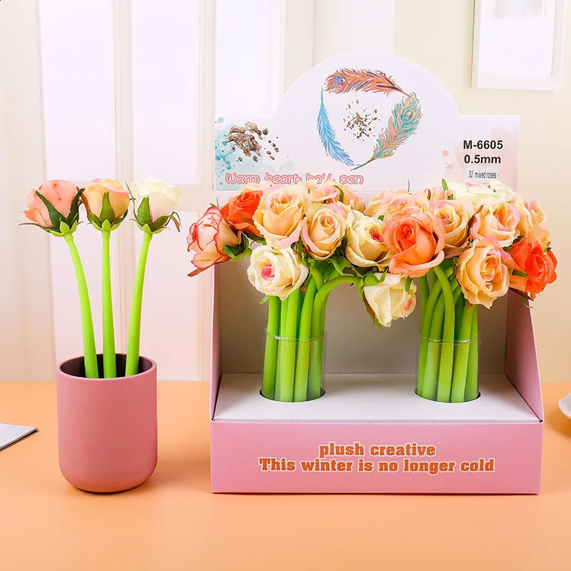 24 Pieces Rose peony Artificial flower ornament gel Pens Christmas Mothers Day Teacher Student Gift Multi Color Signature Pen 240822