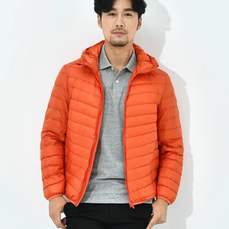 Duck down jacket mens hoodie short loose ultra light white duck warm wholesale 240822