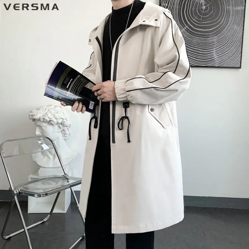 VERSMA Korean Harajuku Kpop Punk Rock Trench Coat Men British Style Hip Hop Classic Oversize Mens Black Trench Coats Windbreaker 240822