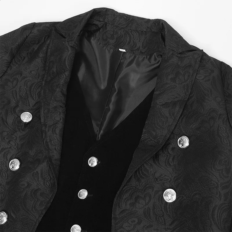 Black Medieval Jacquard Tailcoat Jacket Men Goth Long Steampunk Formal Gothic Victorian Frock Coat Men Party Halloween Clothing 240822