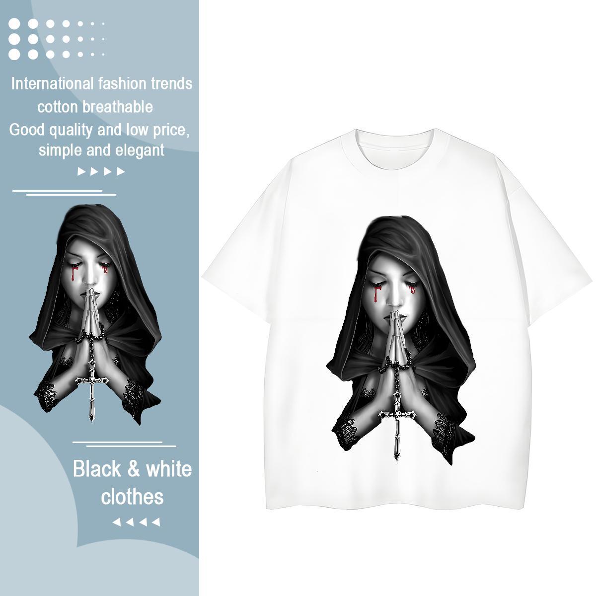 Popular Women Tshirts 100% Cotton 230g nun Sports Casual T-Shirts Round Neck Short Sleeve Custom Cartoon Clothings