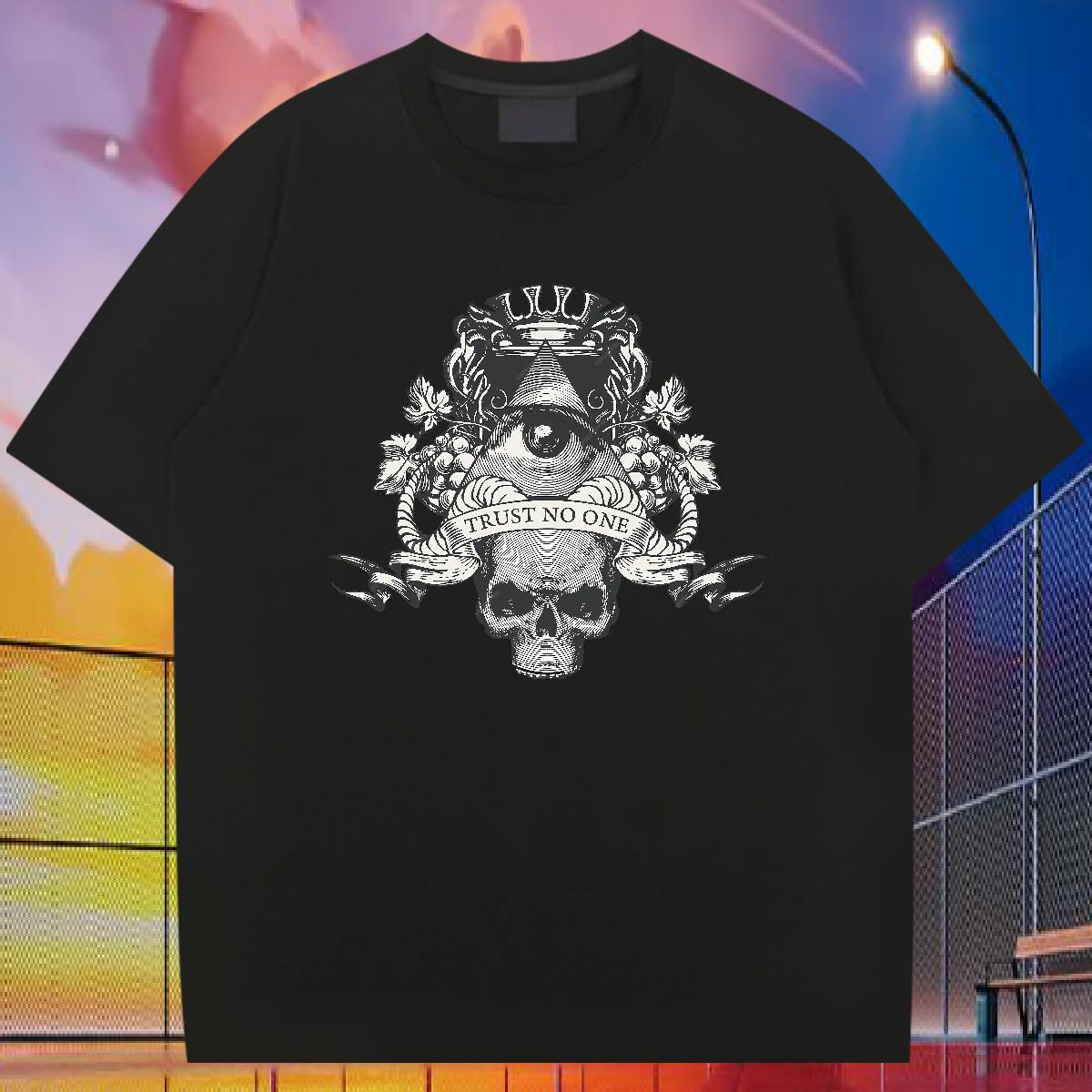 Wholesale T Shirts Men 100% Cotton 230g eye of the devil Casual Beach Floral Print Short Sleeve O-Neck Couples T Shirts DIY Top Tees