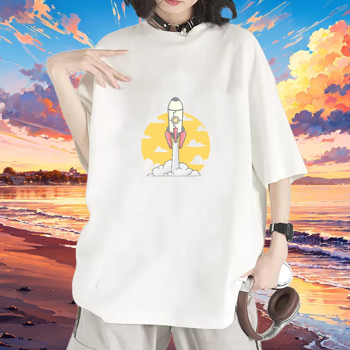 Loose fit Woman Tshirt 230g 100% Cotton universe Casual Beach T-Shirts for Women Short sleeve Soft Custom Cartoon Clothes