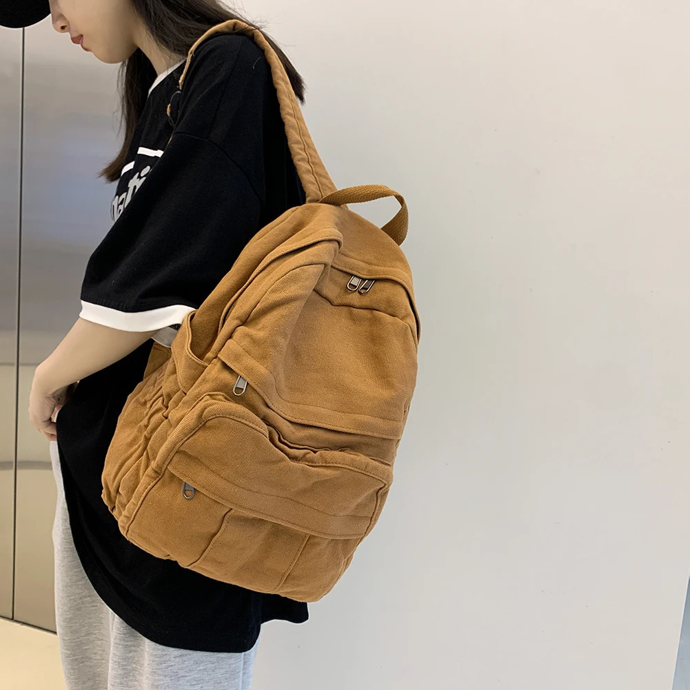 Womens Large Capacity Travel Bag High School College Students Canvas Backpack Laptop Books Bag Casual Commuting Knapsack 240822