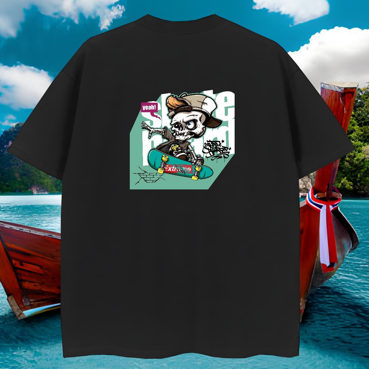 Cool Men T Shirts 230g Pure Cotton skull Street Wear Asian Size O-Neck Short Sleeve Couples T Shirts New Arrival Tees Shirts