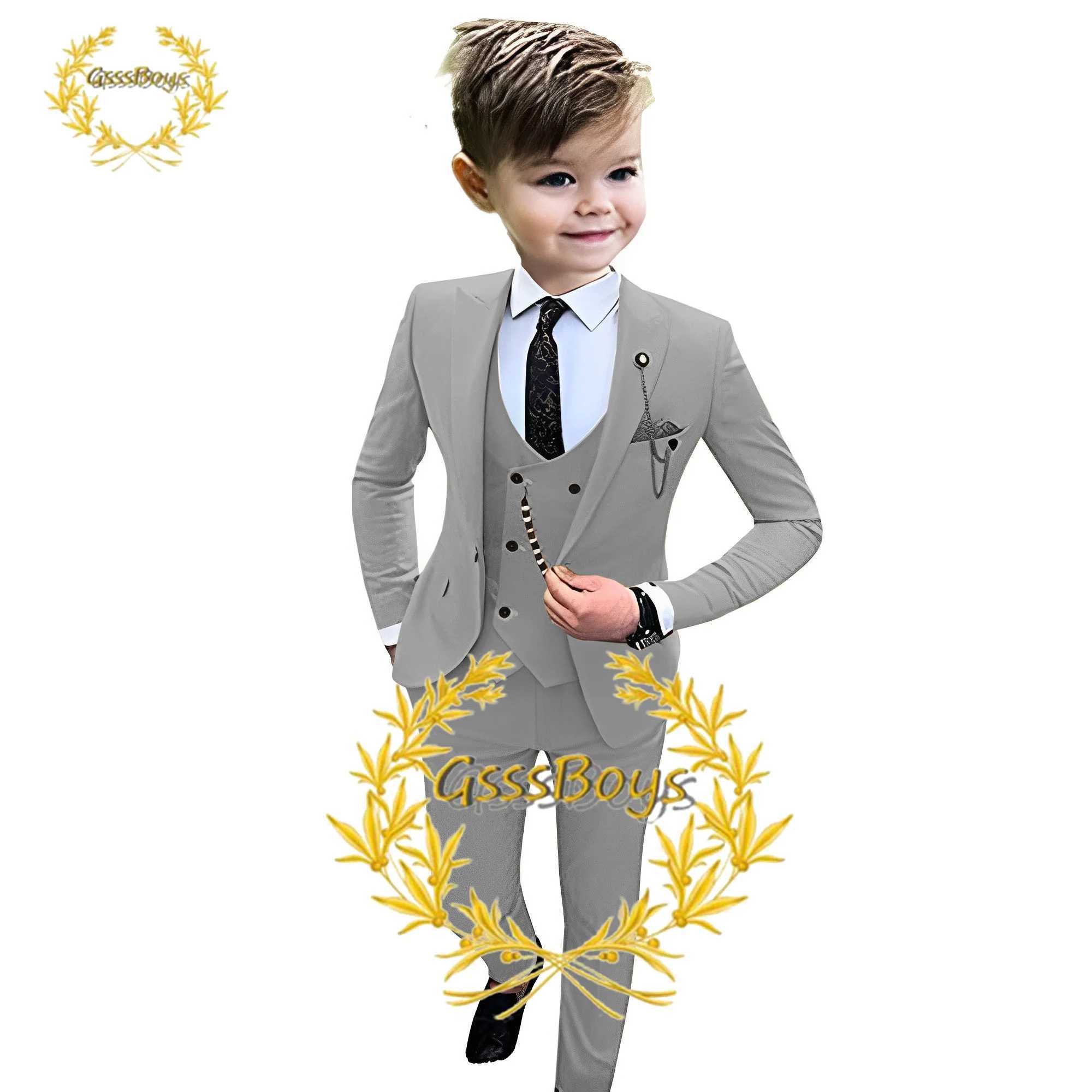 Dark green boy suit wedding evening gown 3-piece jacket pants vest formal party outfit childrens jacket 2-16 years old W240823