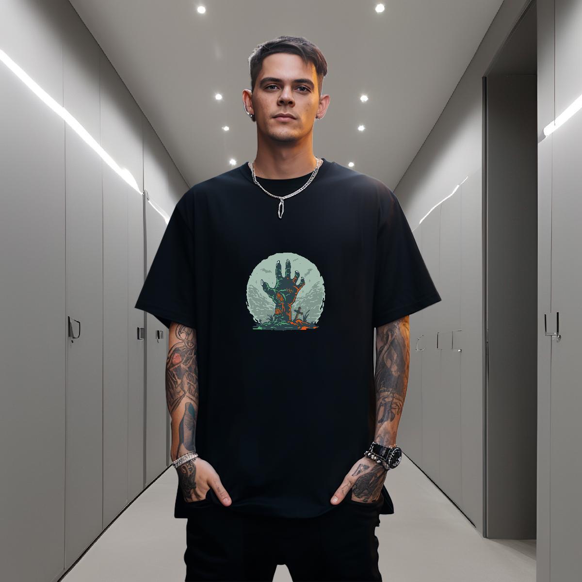 Loose Fit Men T Shirts 230g Cotton skull Anime Printing Street Plus Size Cartoon O Neck Short Sleeves Mens Tshirts 2024 Tees