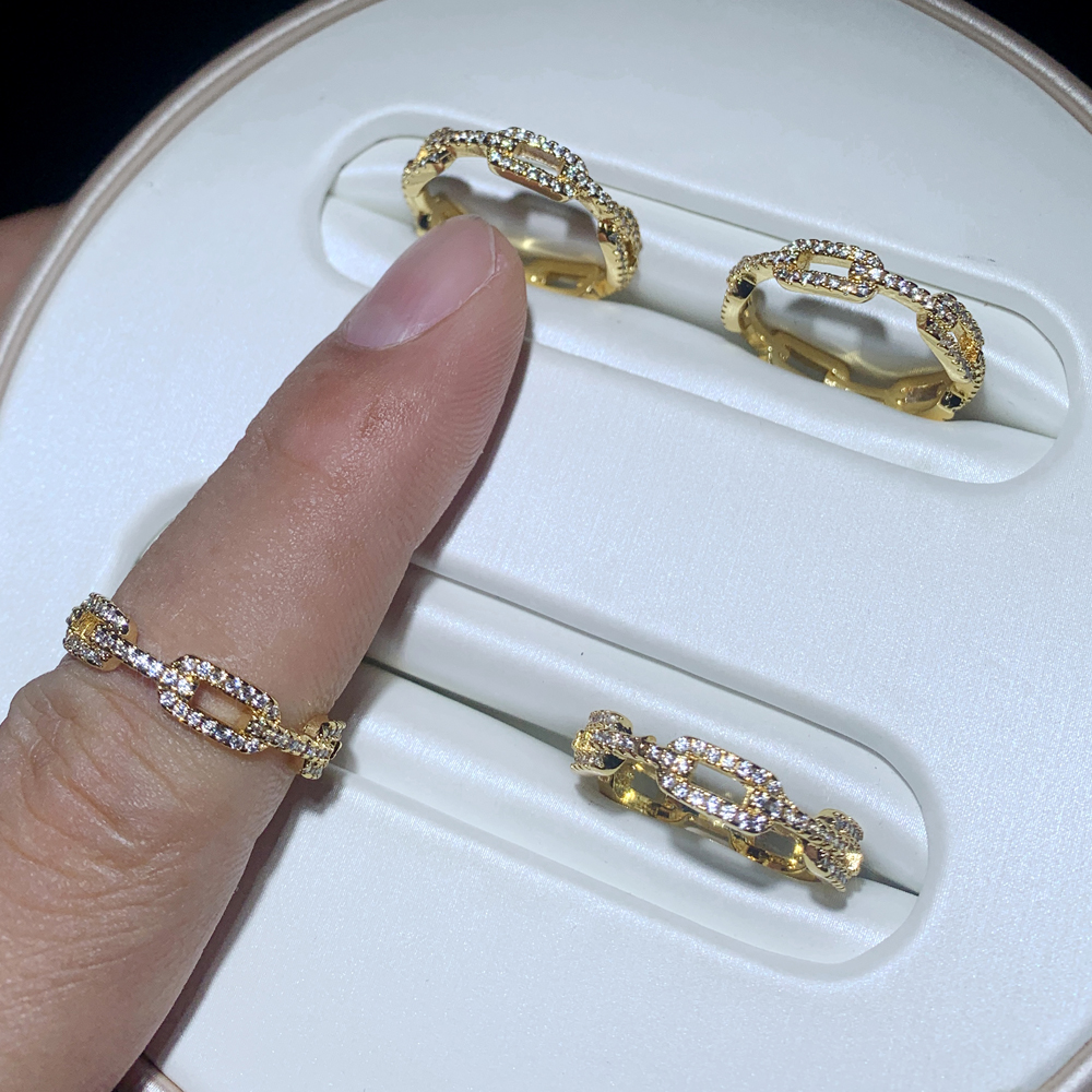 Iced Out Tennis Rings for Women - Cubic Zirconia Cuban k Chain Rings, Fashion Jewelry
