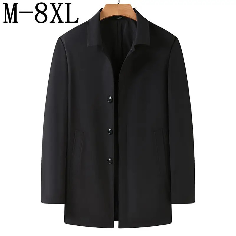 8XL 7XL 6XL Autumn Business Mens Jackets High End Casual Windbreaker Loose Long Trench Coat Men Fashion Male Overcoat 240822