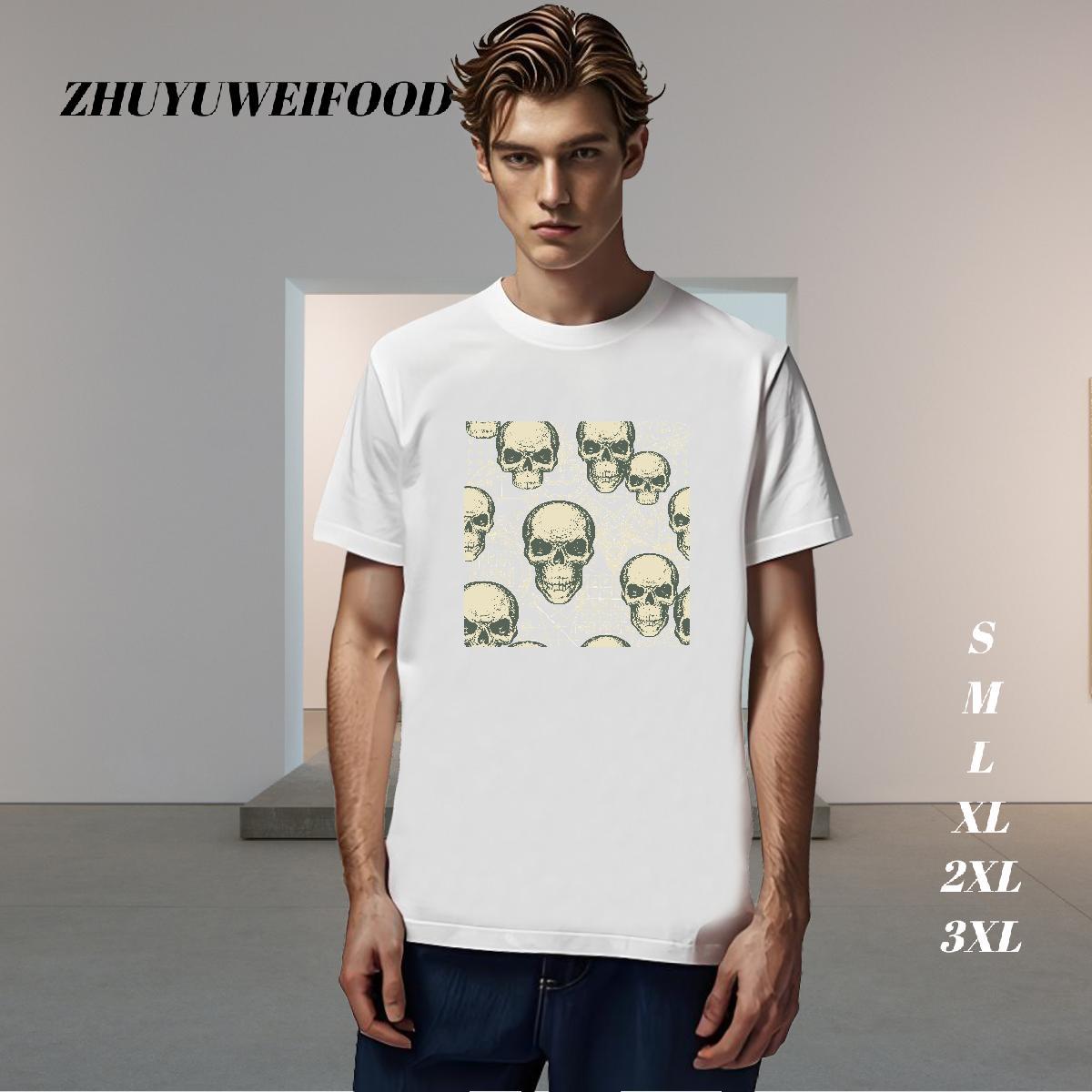 Loose Fit T-Shirts 230g 100% Cotton skull Street Custom Print Oversized Crew Neck Breathable Mens Tshirts 2024 New Clothings