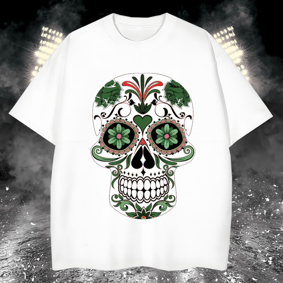 Soft T Shirts Men 230g Cotton skull Street Plus Size Cartoon O Neck Short Sleeves Tshirt for Man Woman New Tops Tees
