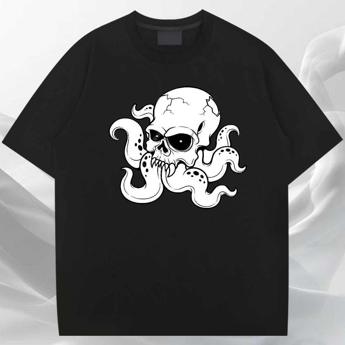 Wholesale Mens T Shirts 230g 100% Cotton octopus Street wear Hip Hop White Plus Size Crew Neck Breathable Tshirt for Man Woman 2024 Top Tees
