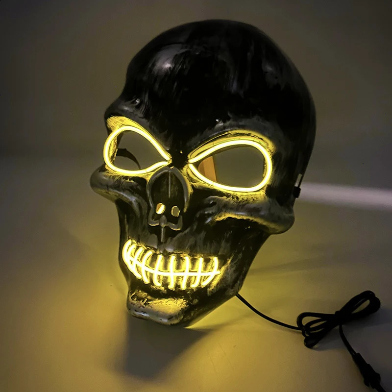 Evil Skull Mask Halloween Carnival Masquerade Haunted House Scary Decoration Cosplay Skeleton Scary Theme Party Light Up Mask 240823