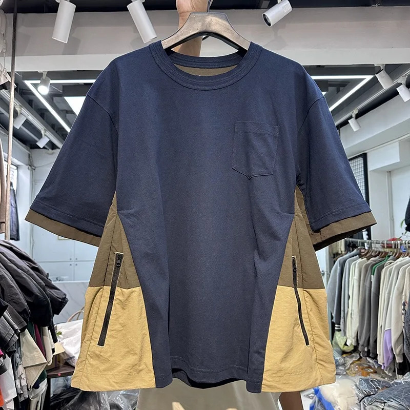 Side stitching color bump hem drawstring plus two layers of shortsleeved shirt profile 240822