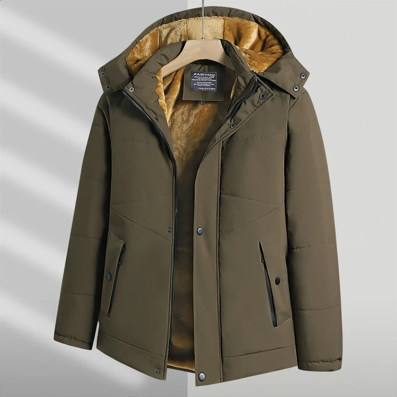 Winter Parka mens windproof wool thick fur coat solid hooded street jacket 240822