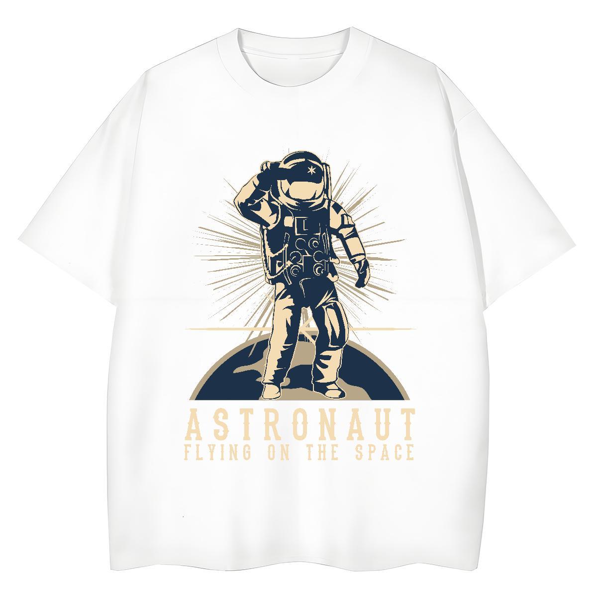Loose Womens Tshirts 100% Cotton 230g cosmonaut Sport T Shirt For Woman Crew Neck Breathable Anime Oversized Tee Shirt