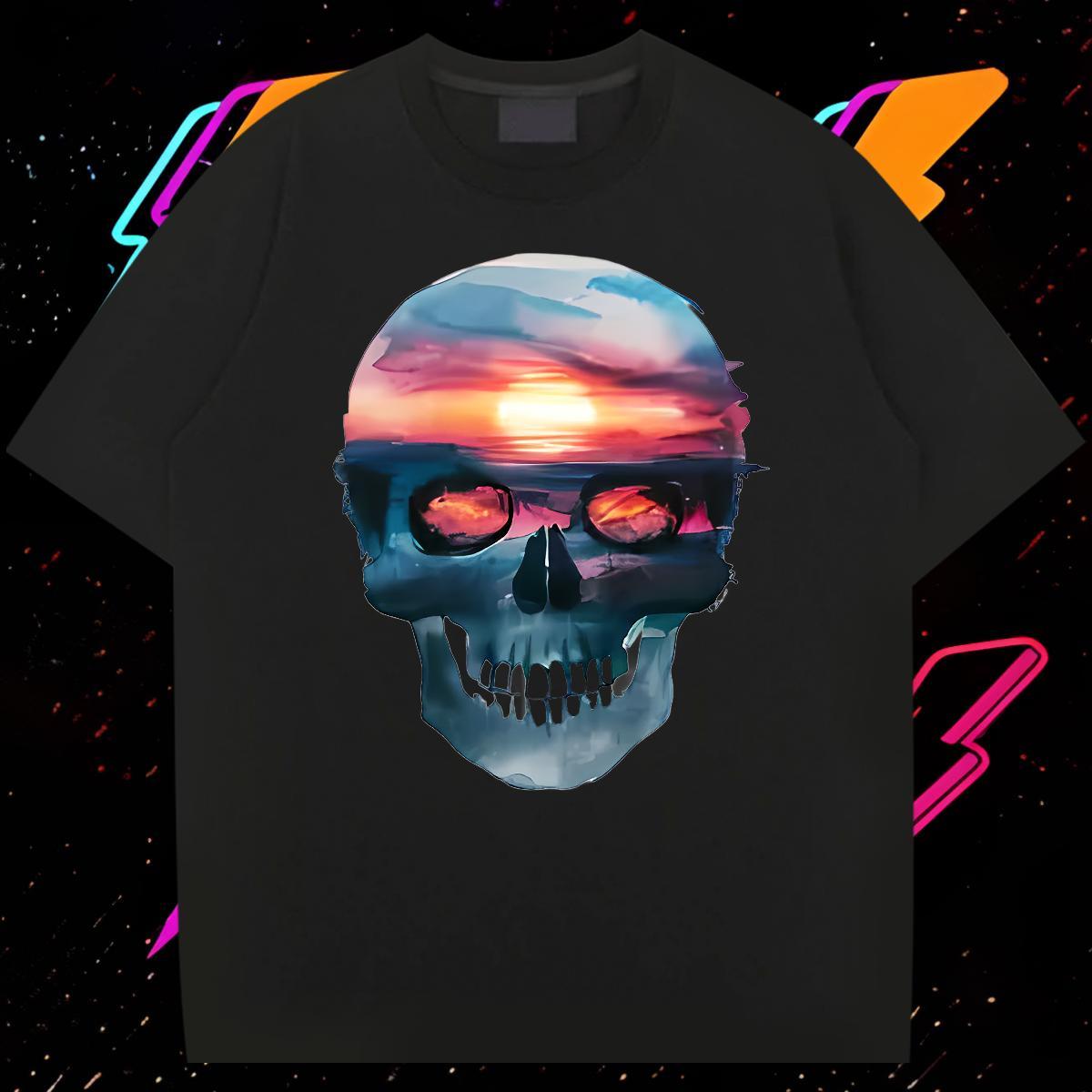 TOP Quality T Shirt For Man 230g 100% Cotton skull Daily Outfit Black Oversized Breathable Short Sleeve Men Clothes T-Shirt 2024 Designer Tees
